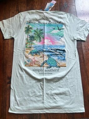 Simply Southern Light Aqua Sea Turtle Beach Graphic Tee with Sea turtle tracking